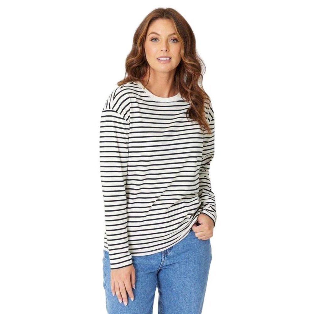 Be You Womens/Ladies Stripe Long-Sleeved T-Shirt / Cream/Black
